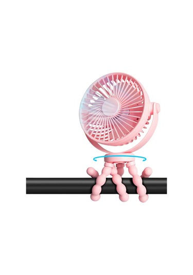 Mini Taşınabilir Arabası Fan, 3 Hız Şarj Edilebilir, 360 Esnek Tripod Döndürün Pink