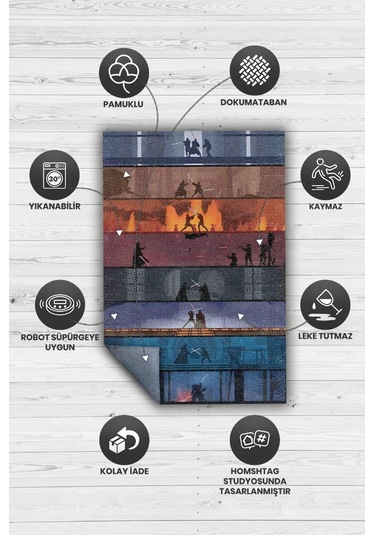 Homshtag Bölümler Film Halısı Star Wars Temalı Film Halısı Çok Renkli