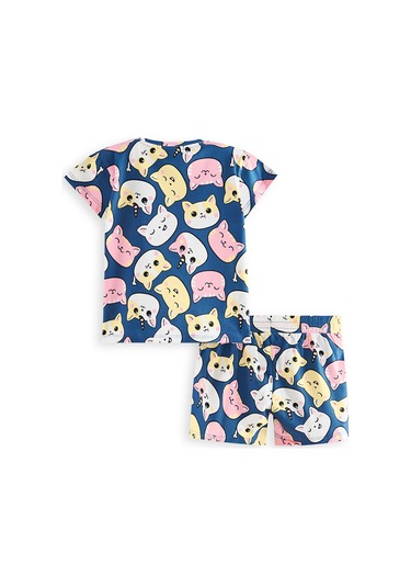 Denokids Sevimli Kediler T-shirt Şort Takım Renkli Çok Renkli