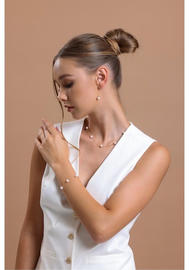 6,5 Mm Çıtır Doğal İnci Bileklik 19 Cm / Beyaz Beyaz Beyaz Altın