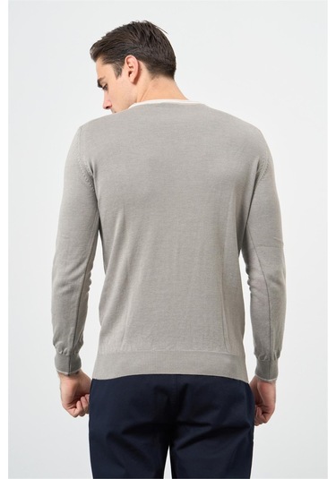 Gri Uzun Kol Düz Örme Bisiklet Yaka Classic Slim Fit Triko 1012245108 Gri