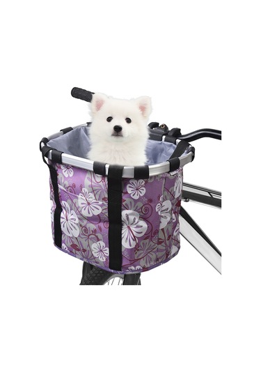 Geeksen Kedi Çantası Dağ Bisikleti Alüminyum Alaşımlı Sepet Bisiklet Sepeti Ön Çanta Hızlı Açma Sepeti Evcil Hayvan Çantası Mor Çiçek