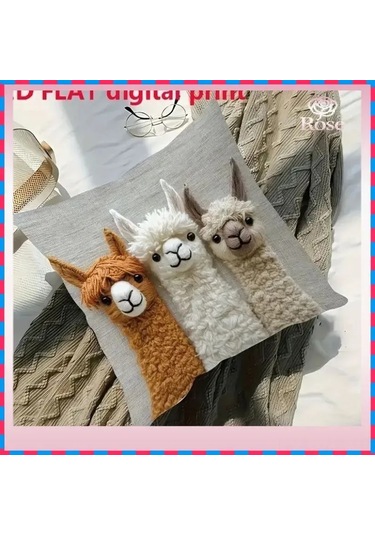 Geeroyoo Bohem Pop Art Desenli Imitasyon Dikiş Yastık Kılıfı - Koltuk Dekoratif Yastık Kılıfı Sadece Kılıf Bej