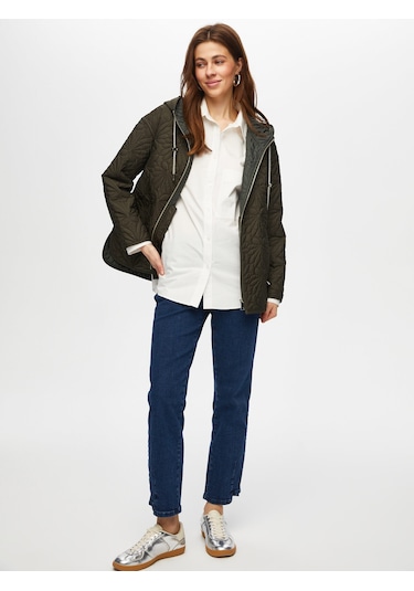 Yanı Yırtmaçlı Rahat Form Kapişonlu Kapitone Mont 004 Us25kmt00454 Haki