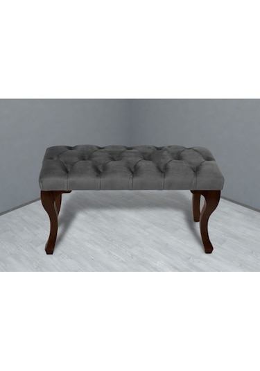 Gazzini Classic Chester Model Kapitoneli Puf- Ceviz Ayak, Gri Kumaş