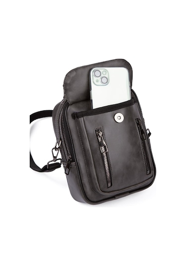 Tuldar Erkek Deri Kapaklı Çapraz Askılı Omuz Ve El Çantası 17x21cm Tul541 Gri