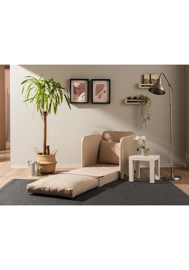 Pafu Saga Tekli Katlanır Yataklı Koltuk Keten Krem