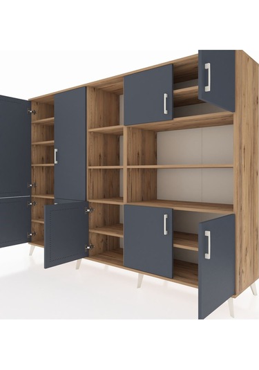 Hyperion Dolap 14 Raflı 9 Kapaklı 220x44x163 Çam-antrasit/çam Çam-antrasit/çam