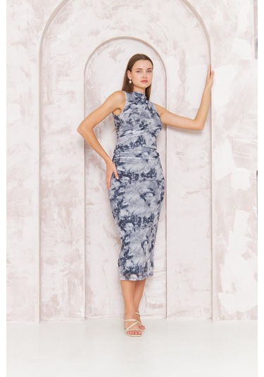 Kadın Gri Sıfır Kol Tül Elbise Dm1043 Gri