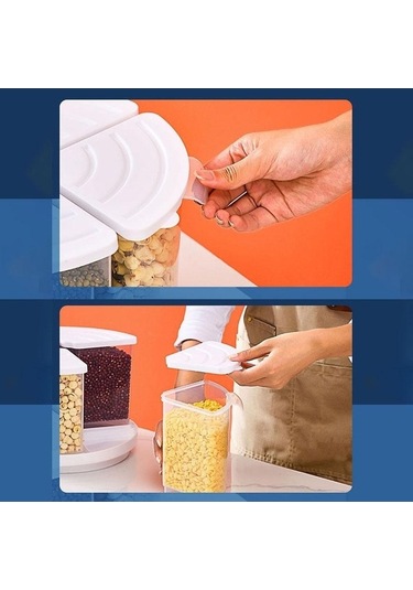 Pazly Beyaz Tahıl Saklama Kabı Gıda Tahıl Dağıtıcı Saklama Kutusu Mühürlü Döner Kuru Gıda Pirinç Kavanozları Baharat Şeker Mutfak Düzenleyici Beyaz