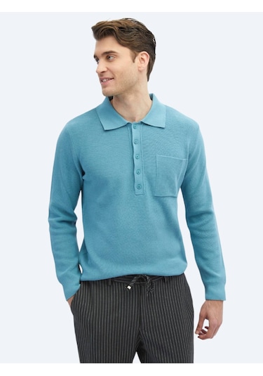 Koyu Mint Polo Yaka Selanik Pamuk Karışımlı Triko Koyu Mint Yeşili