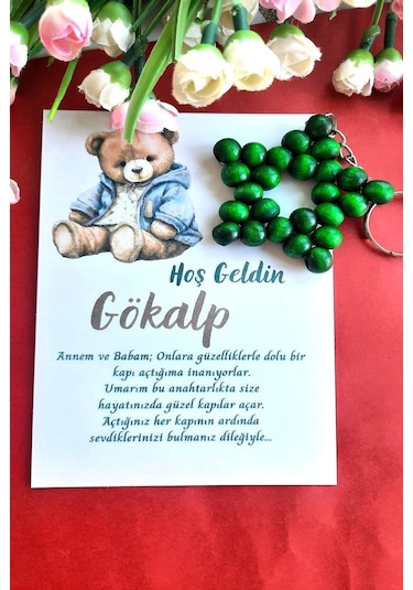 30 Adet Ayıcıklı Ahşap Yıldız Anahtarlık - Bebek Mevlid Hediyesi
