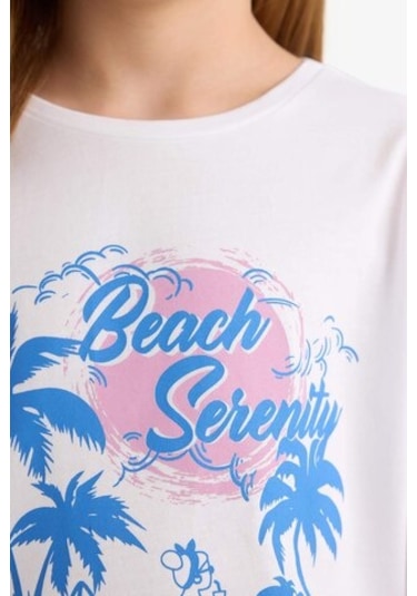 DeFacto Kız Çocuk 2'li Takım Baskılı Kısa Kollu Tişört Biker Tayt E5694A825HSBE523 Mavi