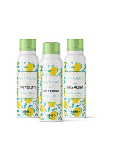Green Lora 80 Derece Aloe Vera ve Gliserinli Kolonya Sprey 150 ML x 3