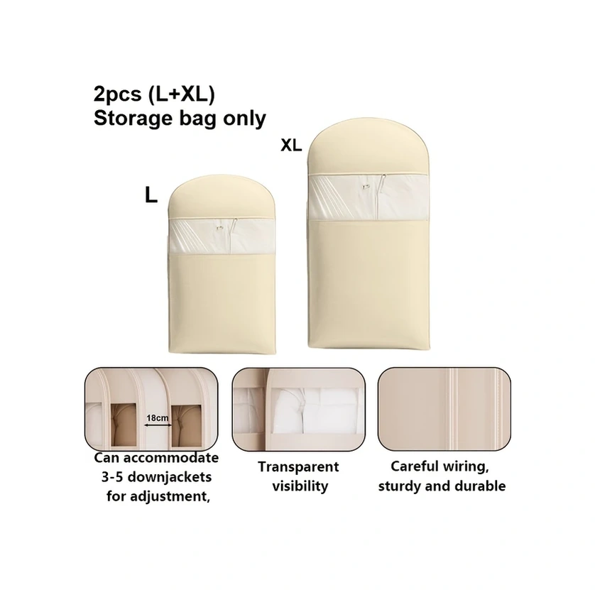 Willowhaven Bej 2pcs Büyük Kapasiteli Askılı Sıkıştırılabilir Giyim Saklama Çantası L+xl