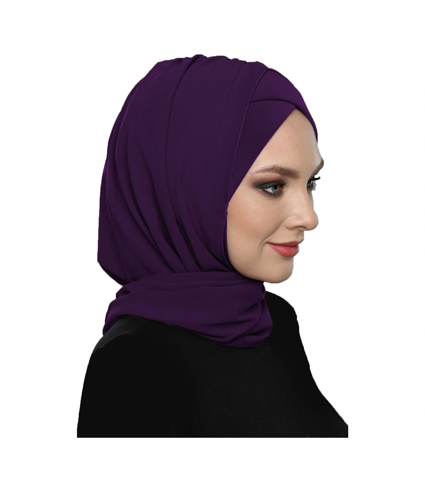 Şallı Takmatik Sade Mor Hazır Türban Tesettür Bone Namaz Örtüsü Mor