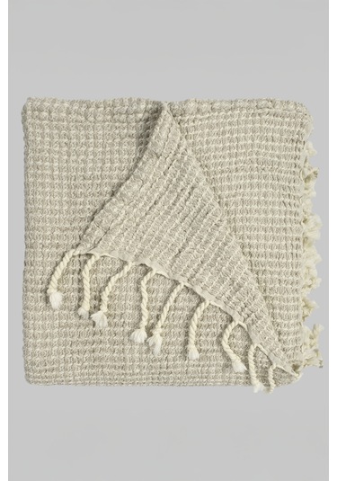 Sarev Naya Bej %100 Pamuk Keten Çift Kişilik Yıkamalı Yatak Örtüsü Bej