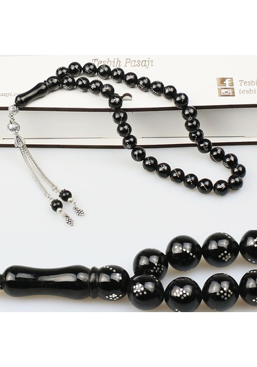 Gümüş İşleme Küre Kesim Erzurum Oltu Taşı Tesbih (8 x 8