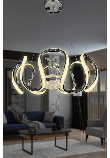 Eliza Tek Top Led Avize - - Kumandalı / Krom Krom