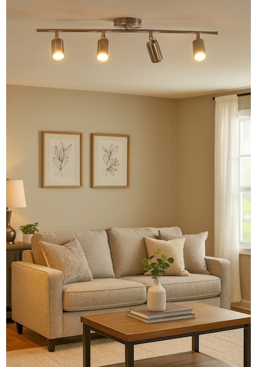 Spoti 4'lü Gri Renk Gün Işığı Modern Tasarım Salon - Mutfak - Banyo Spot Ledli Sıralı Avize Gri