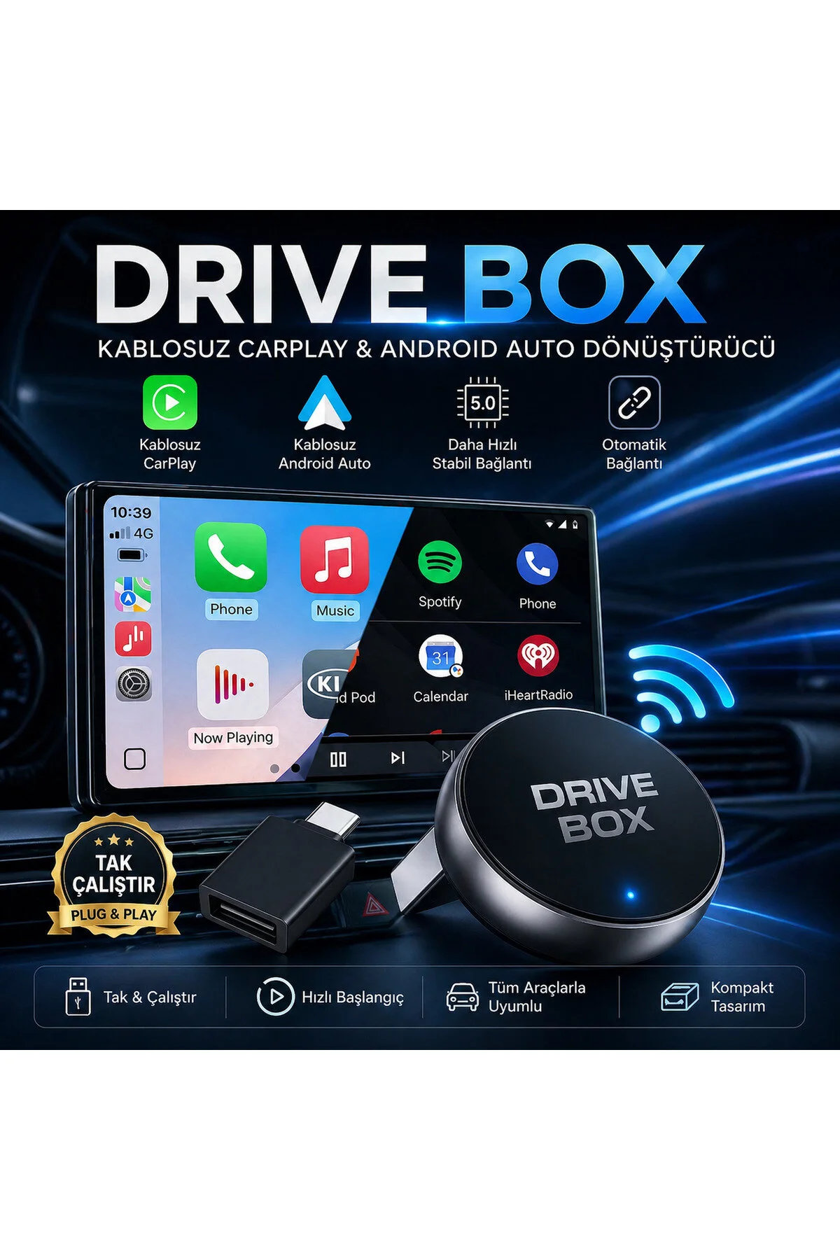 Drivebox 2026 Versiyon Bluetooth 5.4 Kablosuz Carplay Adaptörü Diğer