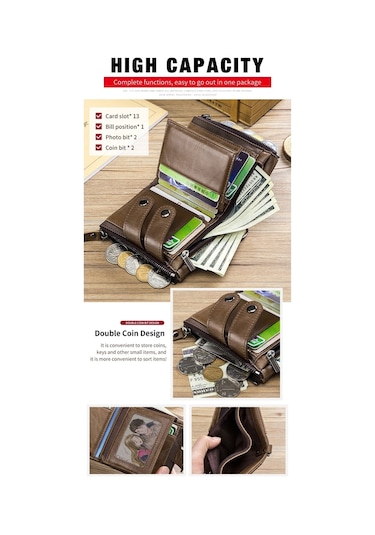 Bull Captaın Deri Üç Katlı Fermuarlı Erkek Cüzdan Siyah