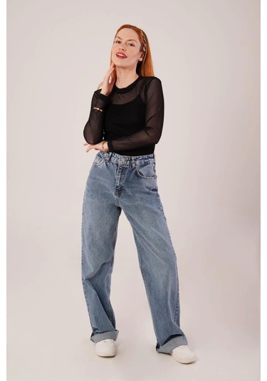 Transparan Siyah Tül Basic Bluz Siyah