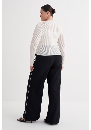 Transparan İnce Triko Bluz-6283 Beyaz