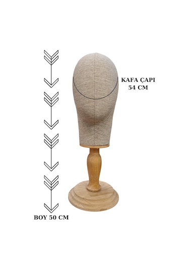 Kumaş Kaplı Ahşap Standlı Polyester Kafa Mankeni Aksesuar Mankeni