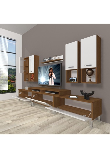 Decoraktiv Ekoflex 8da Slm Krom Ayaklı Tv Ünitesi Tv Sehpası Ceviz - Beyaz