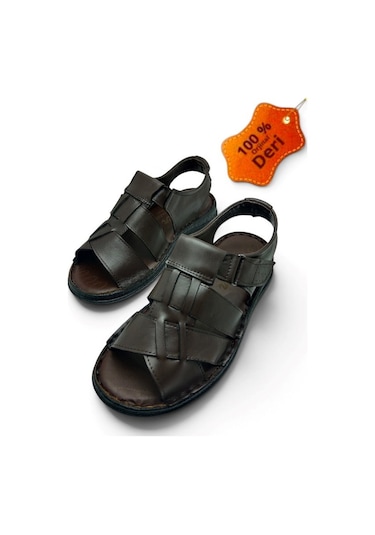 Magic Shoes Hakiki Deri Kahverengi Ortopedik Erkek Sandalet