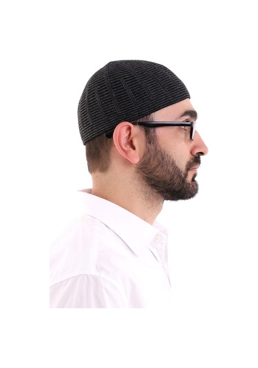 Kışlık Yün Takke Çift Renk - Siyah