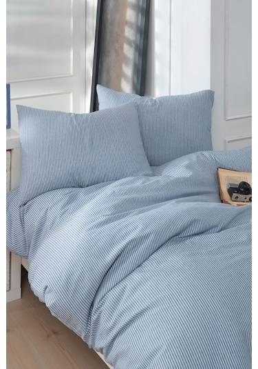Enlora Home İpliği Boyalı Junior Nevresim Seti Tek Kişilik Lizbon Mavi