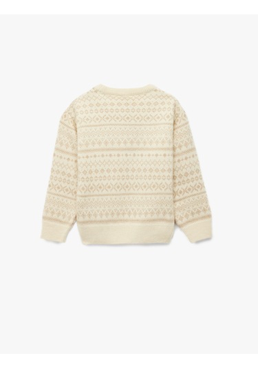 Koton Uzun Kollu Bisiklet Yaka Desenli Triko Kazak Bej Desenli 6wkg90082ht Ekru Desenli