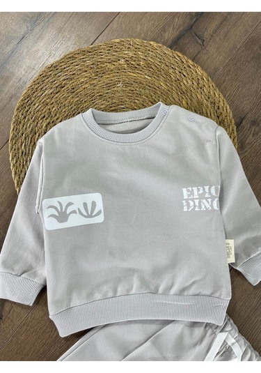 Dino Baskılı Relaxed Eşofman Takımı Gri