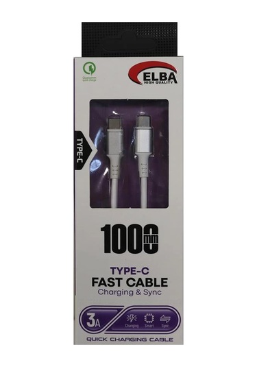 Elba Elb120-1 120w Type-c To Type-c 1mt Siyah Örgülü Şarj Kablosu