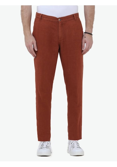Kiremit Dokuma Casual %100 Keten Pantolon Kiremit