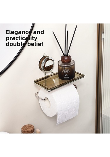 Skycity Banyo Duvar Tipi Kağıt Tutucu, Delme Yok, Süpürge Çubuğu Montajı, Lüks Tasarım, Çok Amaçlı Depolama, Ahşap Tonu Diğer