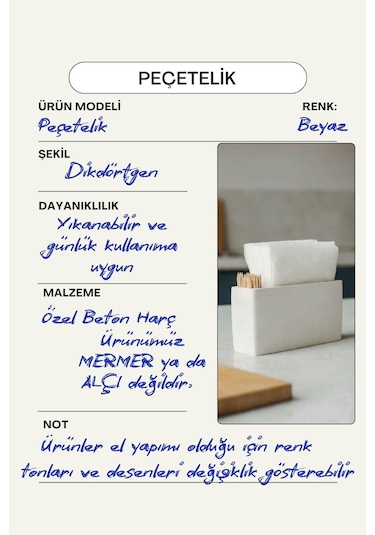 El Yapımı Beton Gri Alçı Peçetelik Minimal Masa Ve Mutfak Dekoru Kafe & Bar İçin Sade Beyaz