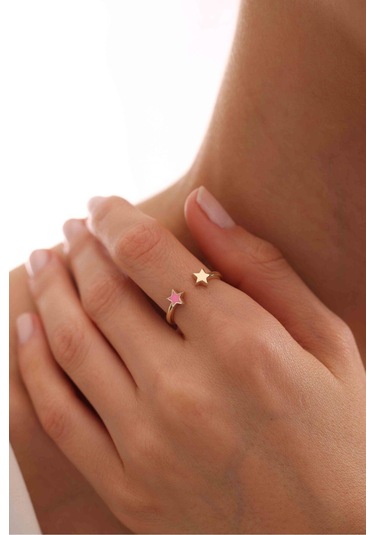 Pembe Mineli Yıldız Model Star Yüzük Gianfranco