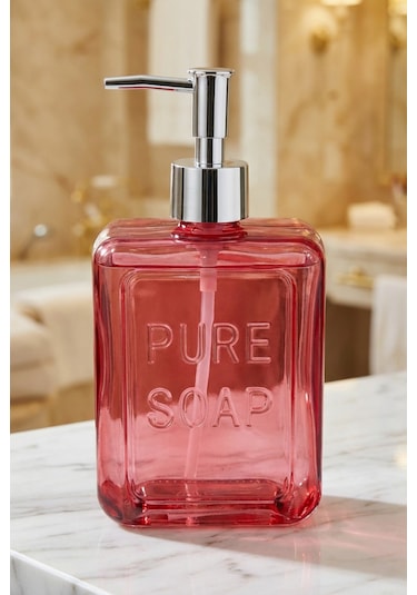 Makri Home Renkli Cam Sıvı Sabunluk, 500 Ml, Pembe Pembe