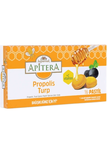Apitera Doğal Bal, Turp, Kurkumin, C Vitamini Ve Propolis İçeren Takviye Edici 96 Lı Boğaz Pastili