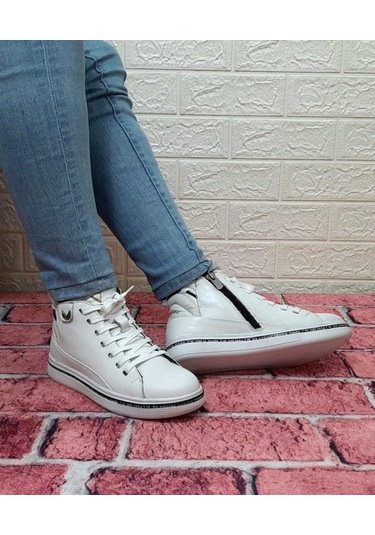 Voyager 8498 Beyaz Renk Hakiki Deri Kaymaz Taban Fermuarlı Bağaca