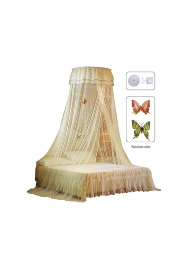 Bej Tek Açık Entrance Kumaş Perde, Yüksek Ve Yoğun Ağızlı, Prenses Stili Tavan Asmalı Kumaş, 100% Poliester, Kolay Kurulum Bej Bej