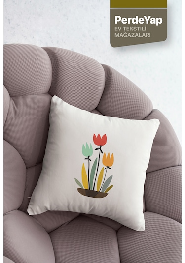 Rengarenk Saksı Çiçekleri Desenli 4lü Kırlent Kılıfı