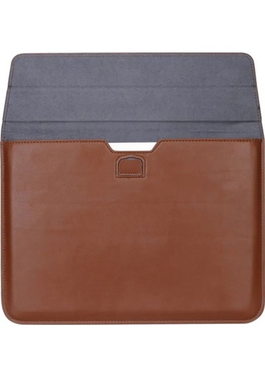 Macbook Uyumlu Pro 14 İnç M3 A2992 A2918 Uyumlu Deri Mıknatıslı Çanta Stantlı Şık Tasarım Kahverengi