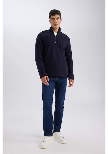 DeFacto Lacivert Tüylenme Yapmayan Soğuk Geçirmez Regular Fit Dik Yaka Fermuarlı Polar Sweatshirt Y3996AZNSNV28