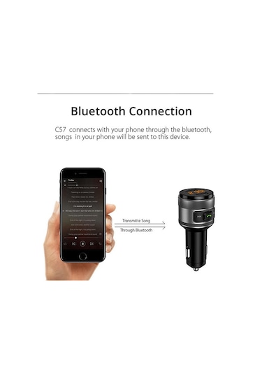 C57 Qc3.0 Kablosuz Fm Verici Hızlı Araç Şarj Cihazı Bluetooth 5.0 Eller Serbest Araç Modülatör Usb Flash Bellek Mp3 Çalar