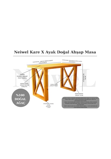 Neiwel Loel Doğal Ahşap Çalışma Ve Ofis Masası-70cm-200cm Açık Ceviz