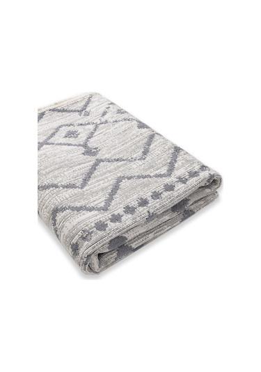 Saraz Halı Bohem Serisi Çift Taraflı Dokuma Pamuklu Kilim Gri - Krem